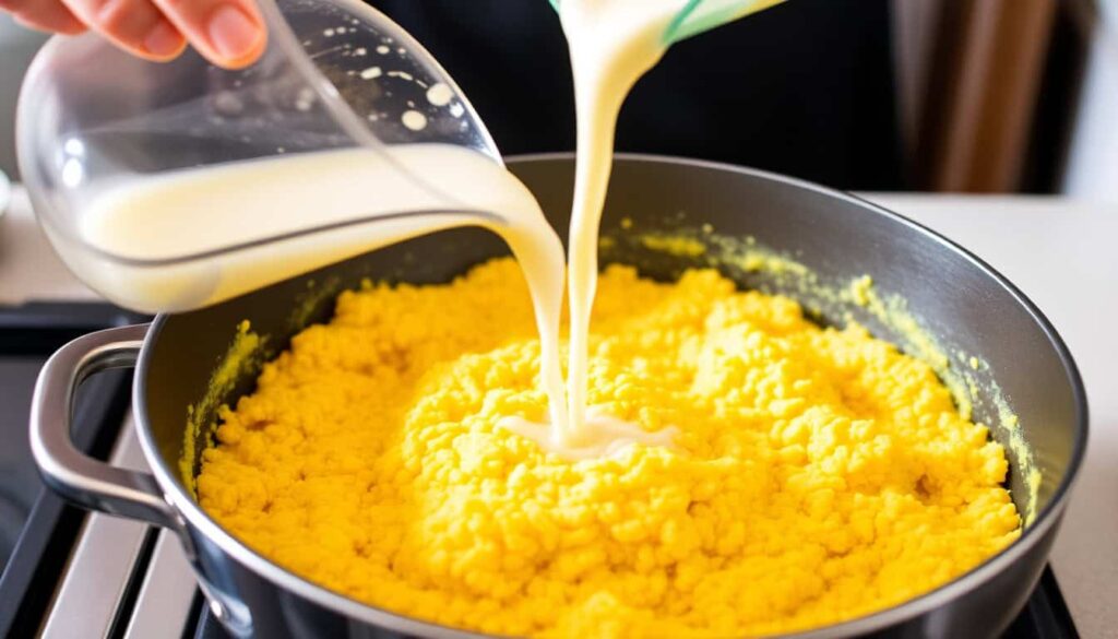 Gradually pour in the polenta stirring constantly to prevent clumping