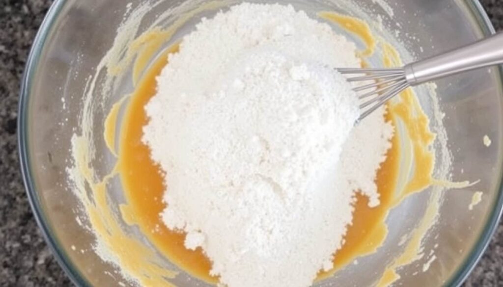 In a separate bowl whisk together the flour baki