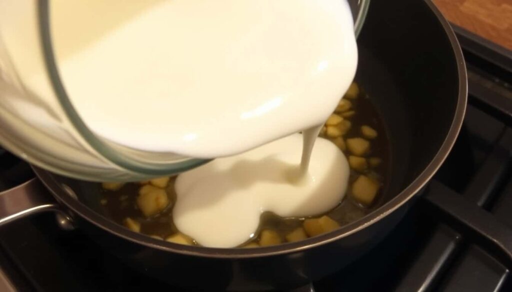 Slowly pour in the heavy cream stirring as you go